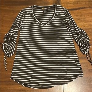 Black and White Striped V-Neck Tunic